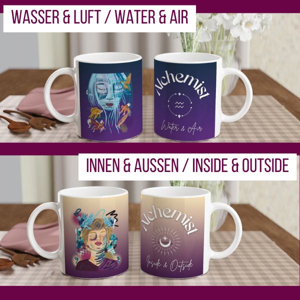 Alchemie Tassen 5 Alchemie Tassen innen außen Wasser Luft