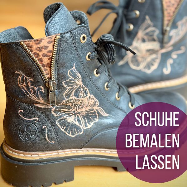 Tierportraits Schuhe bemalen lassen Stiefel leder Lederimitat