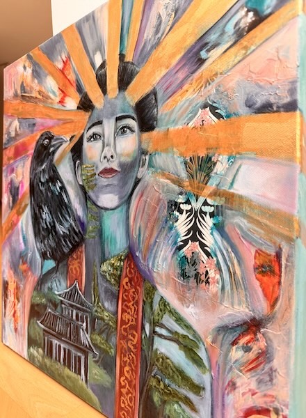 Göttin Amaterasu Göttin Amaterasu & der Rabe (Mixed Media auf Leinwand) – Bild 4