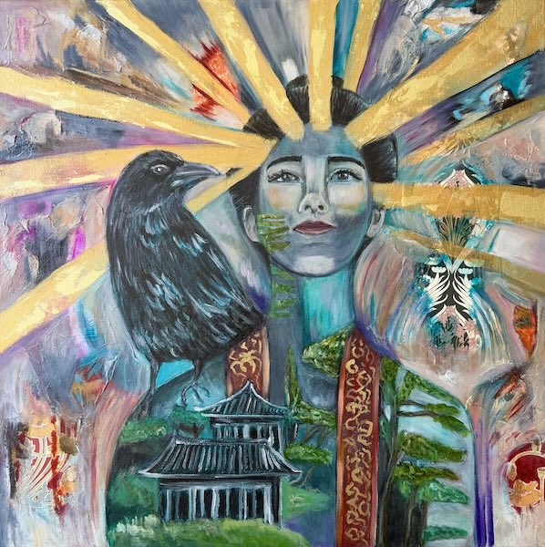 Göttin Amaterasu Göttin Amaterasu & der Rabe (Mixed Media auf Leinwand) – Bild 3